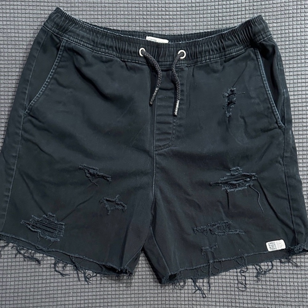 LIRA Stretch Distressed Black Drawstring Shorts Elastic Waist